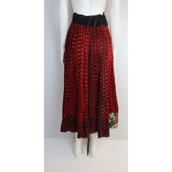 VINTAGE WOMEN'S RED POLKA DOT PRINT REVERSIBLE WRAP SKIRT - BOHO HIPPIE PEASANT - Picture 8 of 9